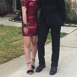 AS U WISH SEQUIN DARK RED DRESS